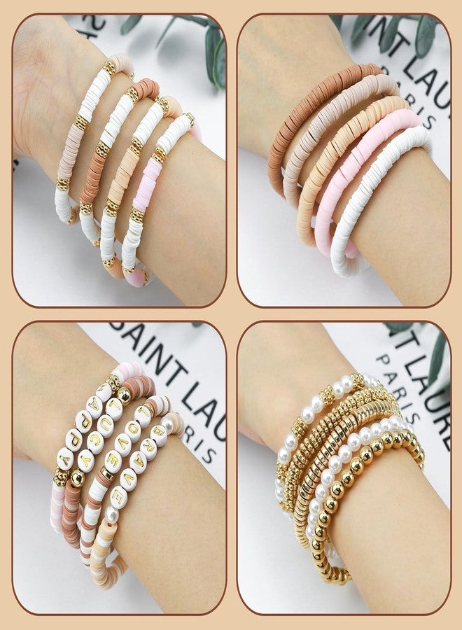Nuvex Jewelry Bracelet Making Kit Flat Polymer DIY Clay Bead for Children Adults | DIY Letter Beads, Gold Pearl Spacers & Charm | Friendship Bracelet Beads Kit for Girls, Birthday Gift [Rustic Brown] - Image 4